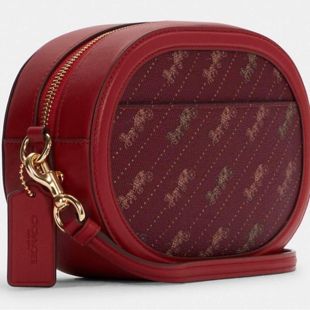 COACH Camera Bag w/ Horse & Carriage Dot Print Red Color